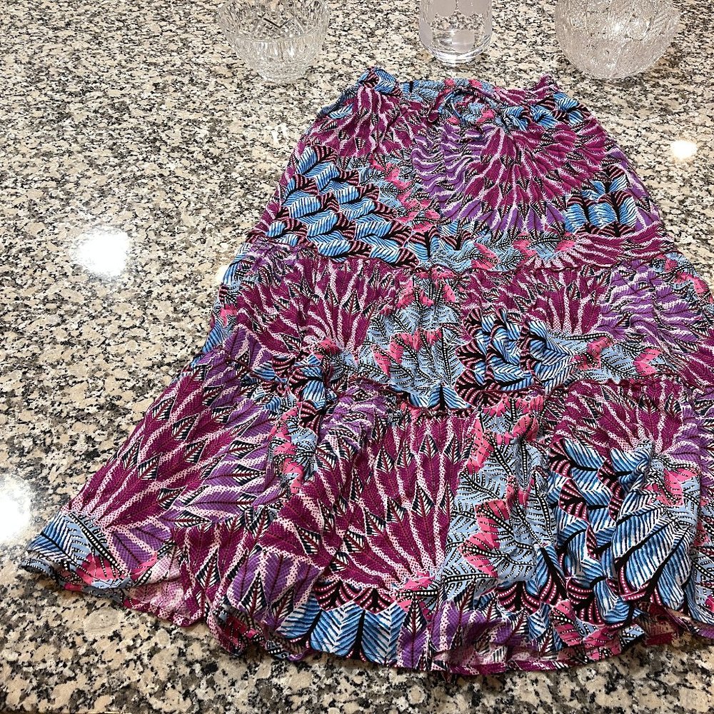 Multi-color floral print long skirt